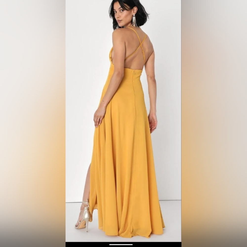 COPY - Lulu's Woman's Mustard Yellow Cowl Neck Maxi Dress Size Large